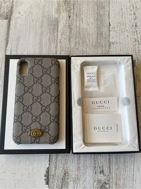 Gucci Tan GG Supreme iPhone X/XS Case with Gold Double GG NEW